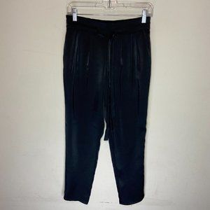 The Reset R Label Women XS Tie Waist Pant Black Satin Slim Leg Pockets Polyester